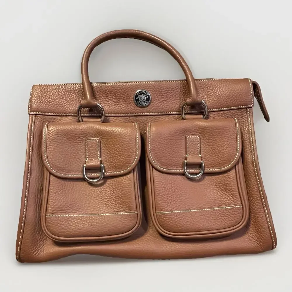 Dooney & Bourke Leather Purse/Handbag K029557 Brown/Cognac Double Pocket Tote - Picture 1 of 10